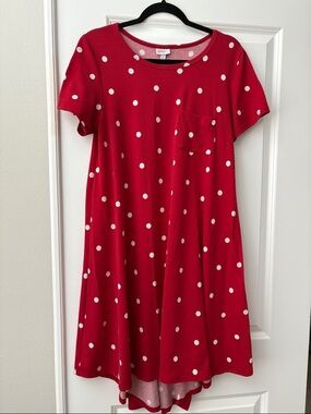 Minnie Mouse inspired LuLaRoe Red Polka Dot Pocket Swing Dress - Carly size M